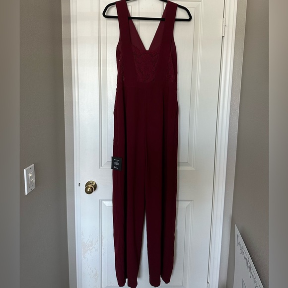 Lulu’s Kiska Burgundy Lace Wide-Leg Jumpsuit | Size M - Picture 6 of 9